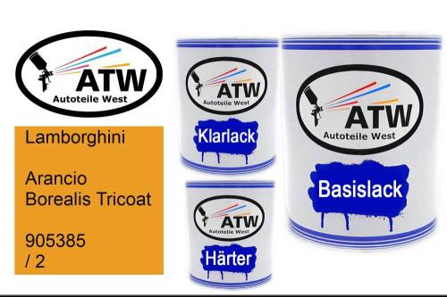 Lamborghini, Arancio Borealis Tricoat, 905385 / 2: 1L Lackdose + 1L Klarlack + 500ml Härter - Set, von ATW Autoteile West.